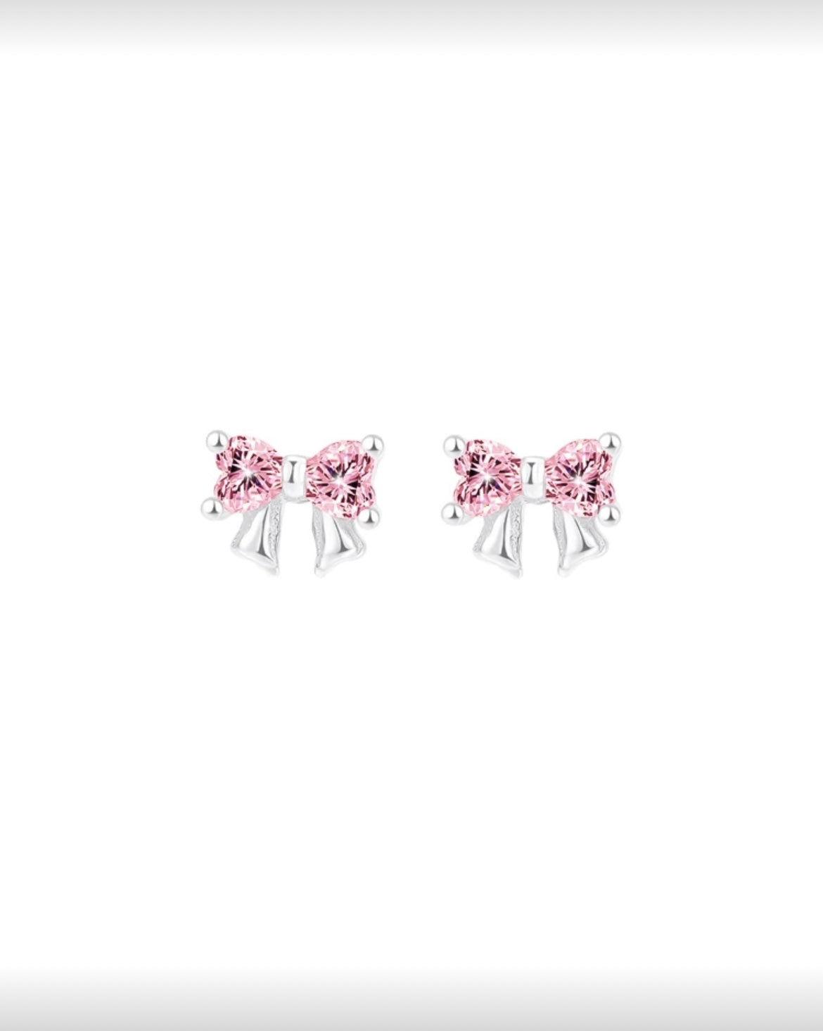 925 Sterling Silver Pink Crystal Bow Stud Earrings