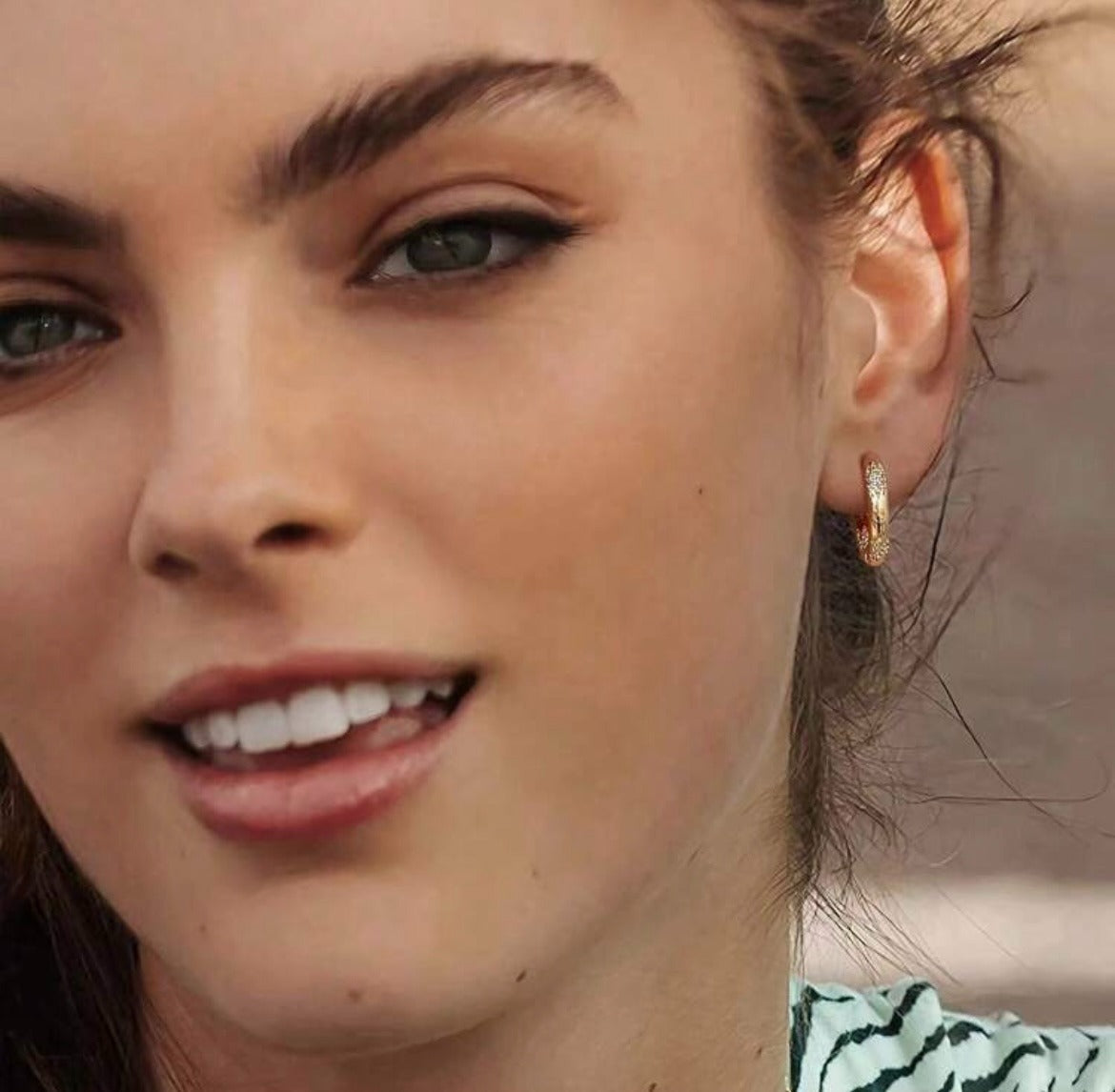 Gold Hoop Earrings with Stones